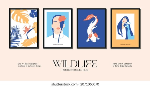 Minimalistische Print-Plakatsammlung für Wildtiere