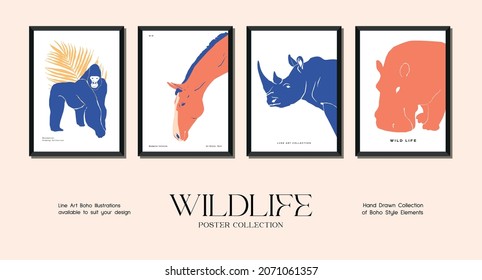 Minimalistische Print-Plakatsammlung für Wildtiere