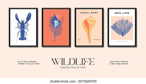 Minimalistische Print-Plakatsammlung für Wildtiere