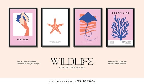 Minimalistische Print-Plakatsammlung für Wildtiere