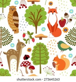 Wildlife pattern. Forest elements seamless pattern