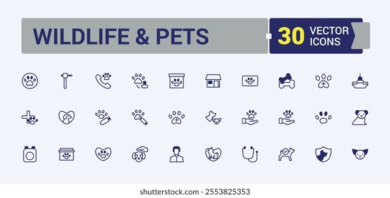 Wildlife  Pets icon collection. Includes icons for veterinary, pet, animal lymph, pet shop, vet, animals, animal. Simple icon designs. Editable vector icon and illustration.