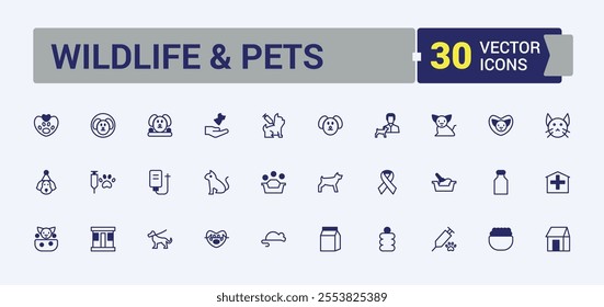 Wildlife  Pets icon collection. Includes icons for veterinary, pet, animal lymph, pet shop, vet, animals, animal. Simple icon designs. Editable vector icon and illustration.