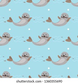 Wildlife print. Happy Cute seal animal seamless pattern