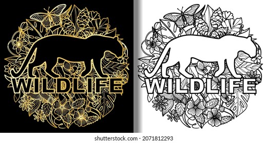 Wildlife prints set with leopard and tropical plants