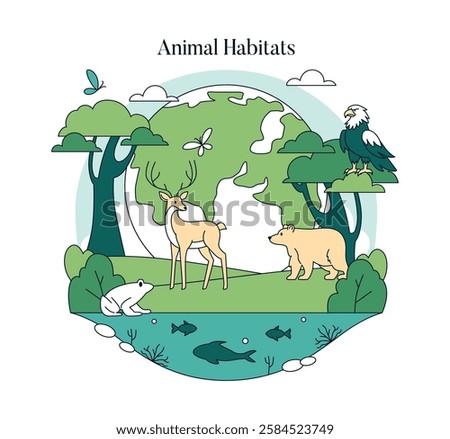 Wildlife Protection Day emphasizes the importance of preserving animal habitats worldwide. This illustration features diverse species including deer, bears, frogs, and fish, showcasing various