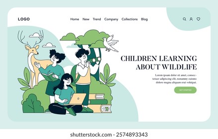 Wildlife Protection Day illustration. Engaging scene of children learning about wildlife in nature. Depicts interaction with animals and exploration of natural surroundings. Encourages awareness and