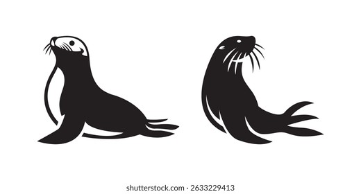 Wildlife seal vector illustrations in silhouette