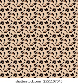 Wildlife seamless repeat vector illustration textile style for clothes and fashion concept. A seamless Background of Leopard atterns on cream background