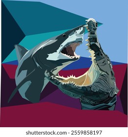 Wildlife Shark Art Illustration Poster Wildlife Shark And Crocodile Art Illustration Poster Image