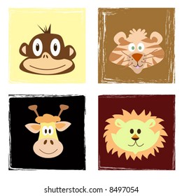 wildlife with simple monkey tiger lion and giraffe