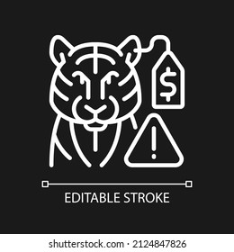 Wildlife smuggling white linear icon for dark theme. Thin line customizable illustration. Isolated vector contour symbol for night mode. Editable stroke. Pixel perfect. Arial font used