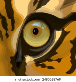 Wildlife tiger striped photography. Open eye black orange fur. Dangerous cat animal tropical jungle forest hunter close up vector illustration