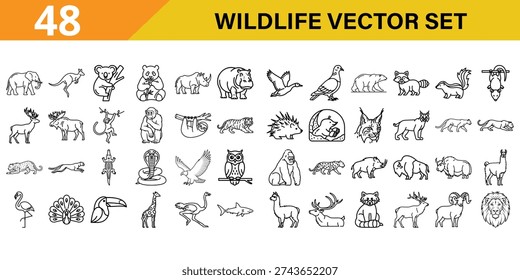 Wildlife Vector Set - Diverse collection of wild animals for nature and conservation themes