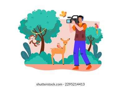A wildlife videographer captures footage of animals in their natural habitat.