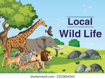 Wildlife world day local Zoo set world animal day collage design with animals and nature