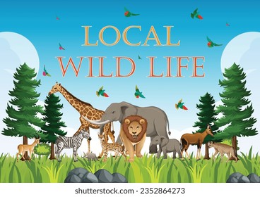 Wildlife world day local Zoo set world animal day collage design with animals and nature