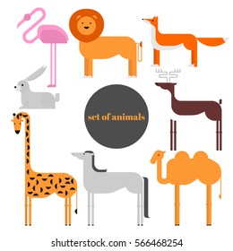 Wildlife zoo collection of cute cartoon animals. Big fauna of the world icon set isolated. Wild characters. Vector illustration