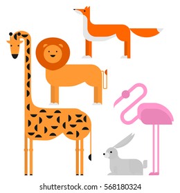 Wildlife zoo collection of cute cartoon animals. Big fauna of the world icon set isolated. Wild characters.