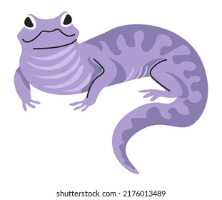 Wildlife and zoology, isolated lizard exotic or tropical animal with long tail and limbs. Amphibian or reptile creature, herbivorous iguana or varan character with smile. Vector in flat style