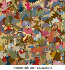 Wildly crooked amorphous, augmenting  shapes comprising abstract, colorful texture