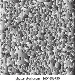 Wildly tortuous lines based abstract, gray scale pattern, components filled with gradual shaded effect
