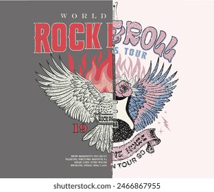 Diseño de la camiseta del Vector salvaje para la ropa, la etiqueta engomada, el Lote, el fondo, el cartel y otros. Eagle rock and roll gráfico t shirt arte.