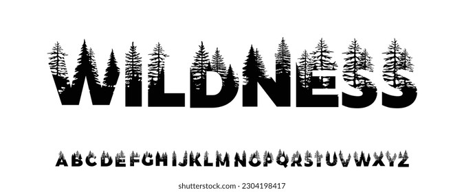 Wildnesss word made from outdoor wilderness treetop lettering