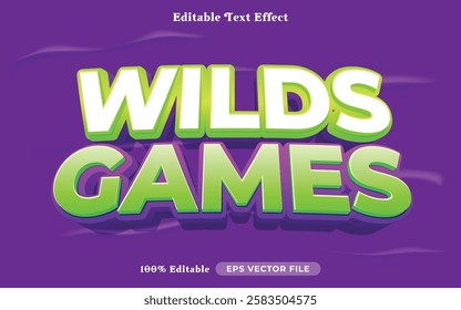 wilds games editable text effect modern color shiny. bold Text style effect. Editable fonts vector files