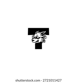 Wild-themed vector illustration of a wolf head combined with an alphabet T letter. Suitable for outdoor brands, wildlife projects, adventure logos, masculine identity, bold typography and strong visual branding