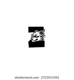 Ilustración vectorial de temática salvaje de una cabeza de lobo combinada con una letra Z del alfabeto. Adecuado para marcas al aire libre, proyectos de vida silvestre, logotipos de aventura, identidad masculina, tipografía audaz y fuerte marca visual