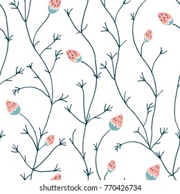 Wildwood floral seamless pattern. Vector forest print. Light colors.