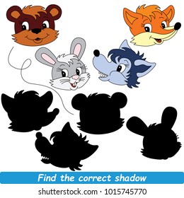 Wilf Animals Beautiful Shadow Set to Find the Correct Shadow, the Matching Educational Kid Game to Compare and Connect Objects and Their True Shadows, Simple Gaming Level for Preschool Kids.