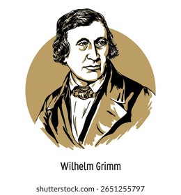 Wilhelm Carl Grimm was a German philologist, brother of Jacob Grimm. He was a representative of the Heidelberg Romantics, who aimed to be interested in folk culture. Hand-drawn vector illustration