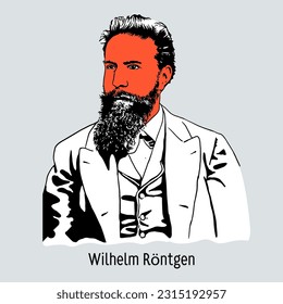 Wilhelm Röntgen was a German physicist who worked at the University of Würzburg. Hand drawn vector illustration.