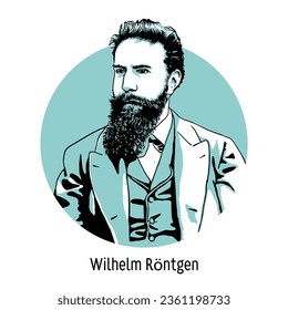 Wilhelm Röntgen war ein deutscher Physiker, der an der Universität Würzburg arbeitete. Vektorgrafik von Hand gezeichnet.