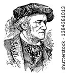 Wilhelm Richard Wagner, 1813-1883, he was a German composer, theatre director, polemicist, and conductor, vintage line drawing or engraving illustration