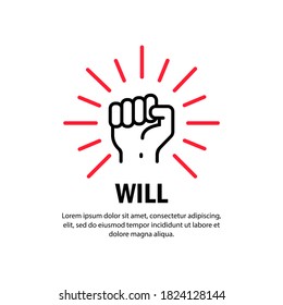 Will concept icon. Hand raised up. Vector on isolated white background. EPS 10