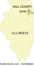 Will County And City Of Joliet Location On Illinois State Map