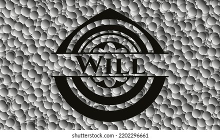 Serán emblemas oscuros con fondo de burbujas grises. Ilustración vectorial. Detallado. 