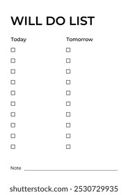 Will do list. Checklist template.