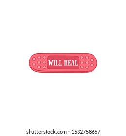 Will heal. Lettering. Medical plaster. Patch. Isolated vector object on a white background.