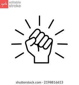 Will Icon. Hand Closed Power, . Fighting For Rights, Freedom. Raised Clenched Fist Of Victory, Strength And Solidarity. Outline Editable Stroke Vector Illustration Design On White Background. EPS 10