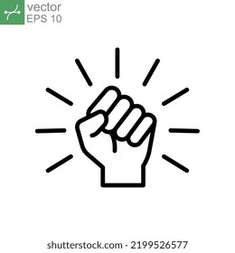 Will icon. Hand closed power, clenched fist. fighting for rights, freedom. Raised fist symbol of victory, strength and solidarity. Line style Vector illustration design on white background. EPS 10