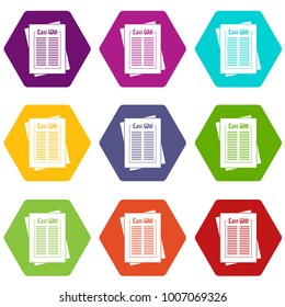 Will icon set many color hexahedron isolated on white vector illustration