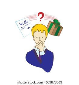 Will or gift? Illustration for law form or private lawyer about 	donation's question.