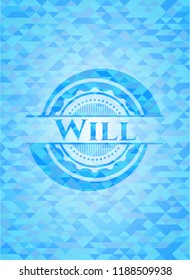 Will light blue emblem with triangle mosaic background