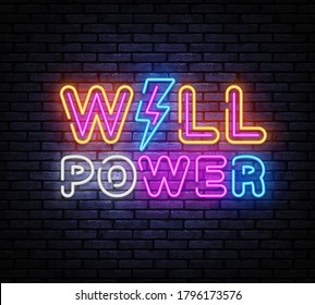 Will Power neon sign vector design template. Will Power neon banner, design element colorful modern design trend, night bright advertising, bright sign. Vector illustration