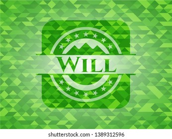 Will realistic green emblem. Mosaic background. Vector Illustration. Detailed.
