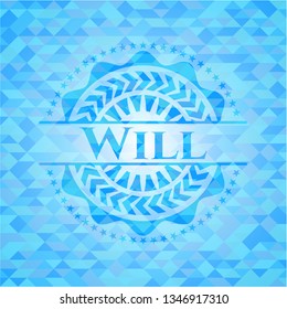 Will realistic light blue emblem. Mosaic background